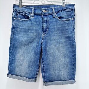 Levi's Bermuda Jeans Shorts Stretch Blue Denim Cuffed Women's Red‎ Tab 29 - W29